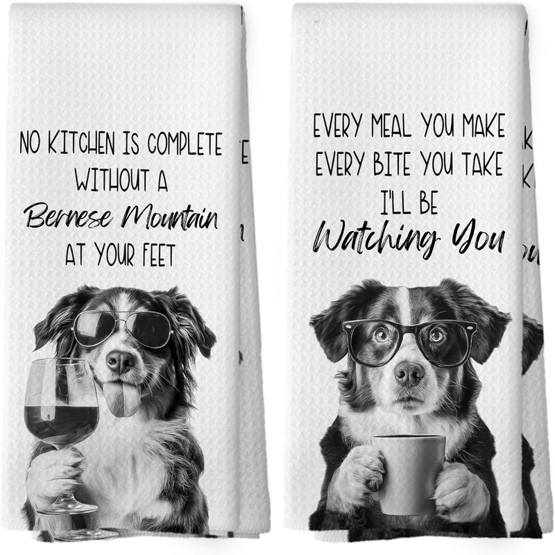 Mcehtle Bernese Mountain Dog Kitchen Towels Set of 2, Dog Kitchen Accessories, Coffee Station Decor, Chef Gift Hand Towel, Dining Room Decorative Tea Towel Dish Towels 16x24 Inch - Image 1